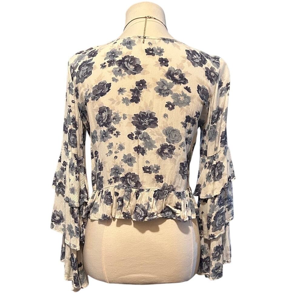 American Eagle Boho Floral Ruffle Long Sleeve Top Size XS - Picture 2 of 8